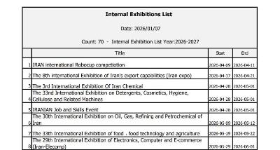 جدول المعارض و الفعالیات الدولیة لجمهوریة إیران الإسلامیة لهذا العام